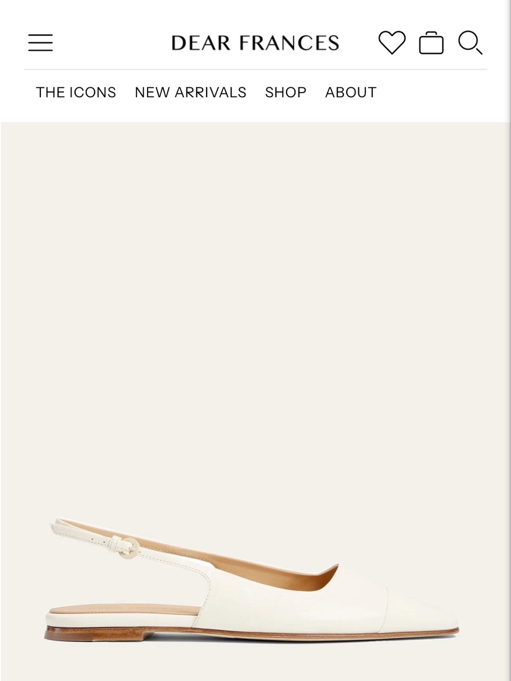 New Never Worn Dear Frances White Leather Slingback Flat
